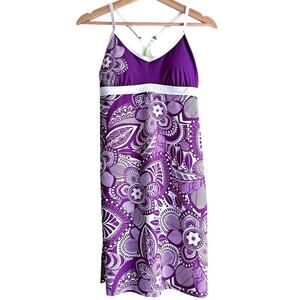 Athleta Shorebreak Athletic Swim Dress Purple Paisley Racerback Active Size XS